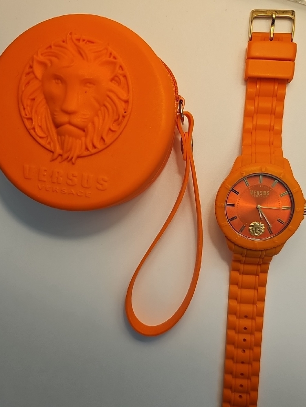 Versus Versace Orange Silicone Watch with Matching Lion Zip Case